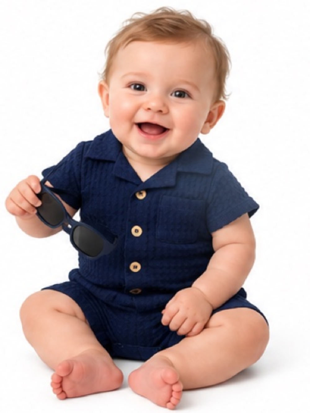 NEW - Rachel Zoe Baby Boy 3PC Navy Outfit Bodysuit Shorts Sunglasses 3-6M